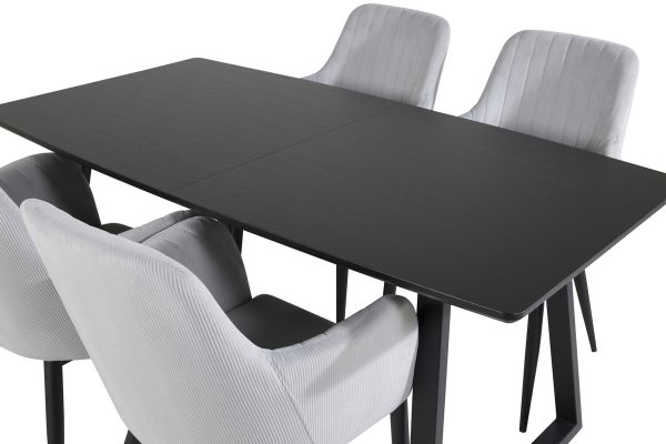 Imagine Masa de dining Inca Extentiontable - blat negru / picioare negre + scaun de dining Comfort - picioare negre / corduroy gri deschis _4