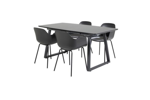 Imagine Masă extensibilă Inca - Blat negru / picioare negre + Scaun de masă din plastic Comfort - Picioare negre - Plastice negre_4