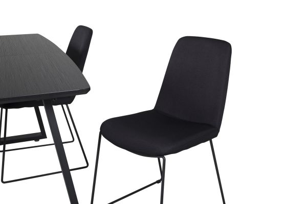 Imagine Tabel de extensie Inca - Blat negru / picioare negre + scaun de dining Muce - Picioare negre - Material negru_4