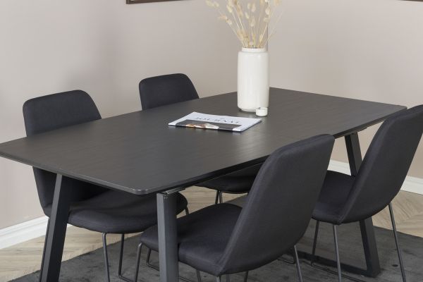 Imagine Tabel de extensie Inca - Blat negru / picioare negre + scaun de dining Muce - Picioare negre - Material negru_4