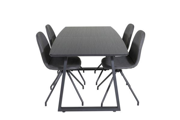 Imagine Tabel de extensie Inca - blat negru / picioare negre + Scaun de dining Polar cu funcție de rotire - picioare negre - PU negru - cusături negre_4