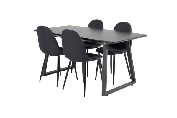 Imagine Extindere masa Inca - Blat negru / Picioare negre + Scaun de dining Polar - Picioare negre - Material negru_4