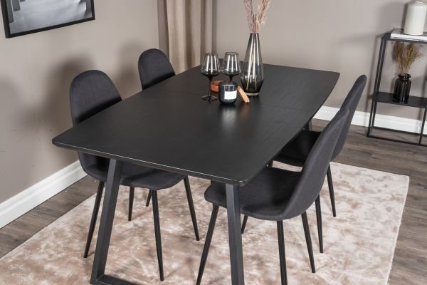 Imagine Extindere masa Inca - Blat negru / Picioare negre + Scaun de dining Polar - Picioare negre - Material negru_4