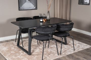 Imagine Inca Extentiontable - Black top / black Legs+Arrow armchair - Black Legs - Black Velvet_4