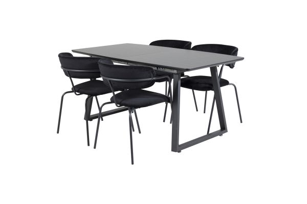 Imagine Inca Extentiontable - Black top / black Legs+Arrow armchair - Black Legs - Black Velvet_4