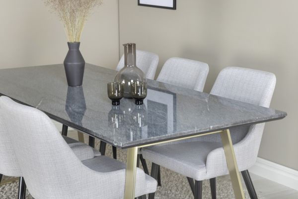 Imagine Va rugam sa traduceti complet Estelle Dining Table 200*90*H76 - Grey / Brass+Plaza Dining chair - Black legs - Light Grey Fabric_6