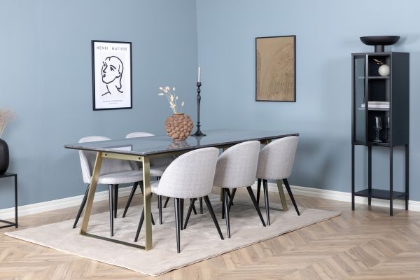 Imagine Vă rugăm să traduceți complet Estelle Dining Table 200*90*H76 - Grey / Brass+Velvet Dining Chiar - Black legs - Light GreyFabric_6