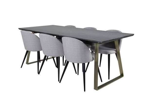 Imagine Vă rugăm să traduceți complet Estelle Dining Table 200*90*H76 - Grey / Brass+Velvet Dining Chiar - Black legs - Light GreyFabric_6