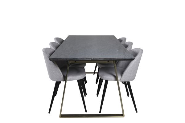 Imagine Vă rugăm să traduceți complet Estelle Dining Table 200*90*H76 - Grey / Brass+Velvet Dining Chiar - Black legs - Light GreyFabric_6