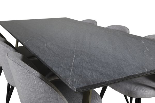 Imagine Vă rugăm să traduceți complet Estelle Dining Table 200*90*H76 - Grey / Brass+Velvet Dining Chiar - Black legs - Light GreyFabric_6