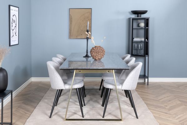 Imagine Vă rugăm să traduceți complet Estelle Dining Table 200*90*H76 - Grey / Brass+Velvet Dining Chiar - Black legs - Light GreyFabric_6