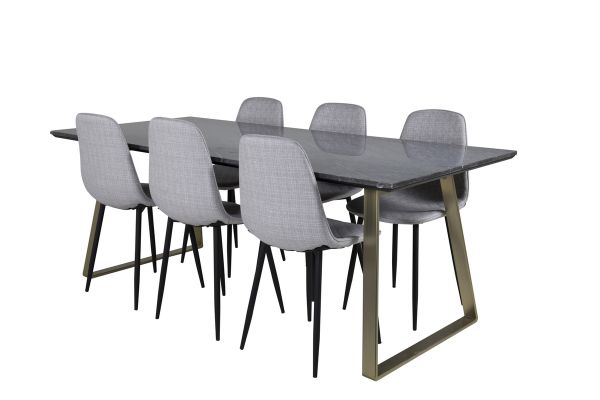 Imagine Masa de dining Estelle 200*90*H76 - Gri / Alamastru+ Scaun de dining Polar Diamond - Picioare Negre - Material Gri_6