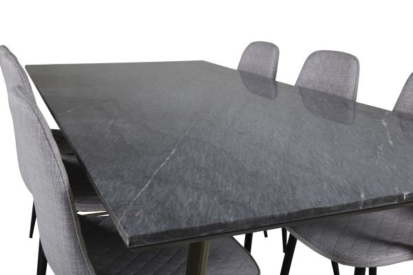 Imagine Masa de dining Estelle 200*90*H76 - Gri / Alamastru+ Scaun de dining Polar Diamond - Picioare Negre - Material Gri_6