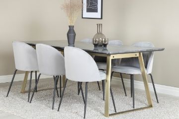 Imagine Va rog sa traduceti complet: Estelle Dining Table 200*90*H76 - Grey / Brass+Wrinkles Dining Chair - Black Legs - Grey Velvet_6