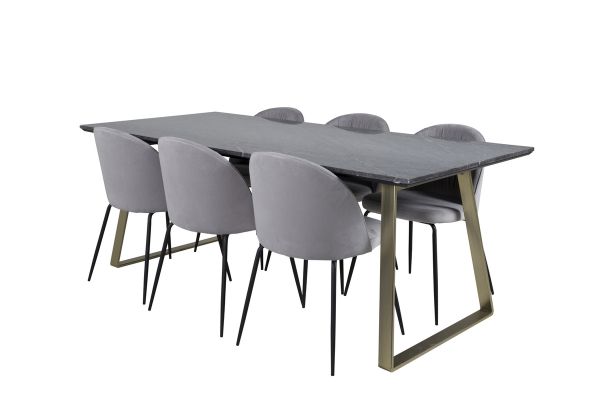 Imagine Va rog sa traduceti complet: Estelle Dining Table 200*90*H76 - Grey / Brass+Wrinkles Dining Chair - Black Legs - Grey Velvet_6