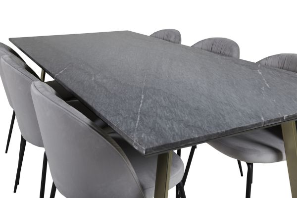 Imagine Va rog sa traduceti complet: Estelle Dining Table 200*90*H76 - Grey / Brass+Wrinkles Dining Chair - Black Legs - Grey Velvet_6