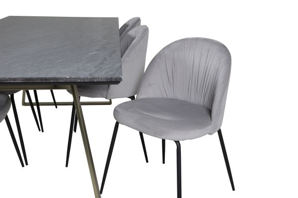 Imagine Va rog sa traduceti complet: Estelle Dining Table 200*90*H76 - Grey / Brass+Wrinkles Dining Chair - Black Legs - Grey Velvet_6