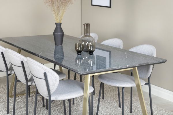 Imagine Masa de Dining Estelle 200*90*H76 - Gri / Brass + Scaun de Dining Vault - Picioare Negre - Material Gri_6