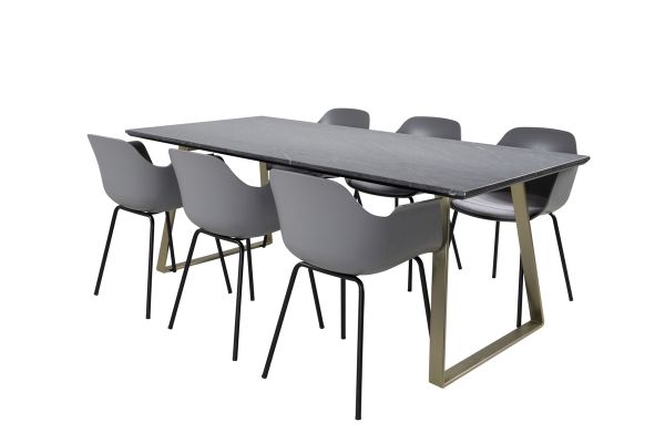 Imagine Va rugăm să traduceți complet: Estelle Dining Table 200*90*H76 - Gri / Oțel+Comfort Plastic Dining Chair - Picioare Negre - Plastic Gri_6