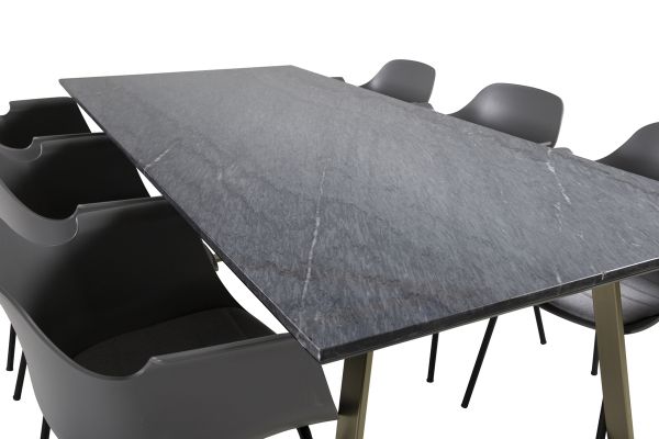 Imagine Va rugăm să traduceți complet: Estelle Dining Table 200*90*H76 - Gri / Oțel+Comfort Plastic Dining Chair - Picioare Negre - Plastic Gri_6