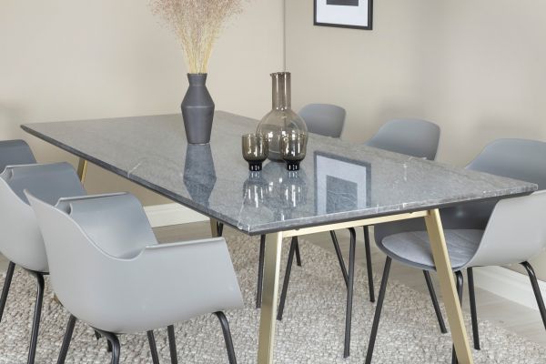 Imagine Va rugăm să traduceți complet: Estelle Dining Table 200*90*H76 - Gri / Oțel+Comfort Plastic Dining Chair - Picioare Negre - Plastic Gri_6