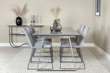 Imagine Estelle Dining Table 200*90*H76 - Grey / Brass+Muce Dining Chair - Black Legs - Grey Velvet_6