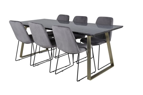 Imagine Estelle Dining Table 200*90*H76 - Grey / Brass+Muce Dining Chair - Black Legs - Grey Velvet_6