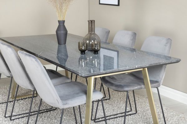 Imagine Estelle Dining Table 200*90*H76 - Grey / Brass+Muce Dining Chair - Black Legs - Grey Velvet_6