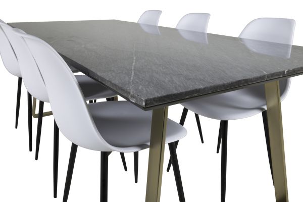 Imagine Masa de dining Estelle 200*90*H76 - Gri / Alama+ Scaun de plastic Polar - Picioare Negre / Plastic Alb_6