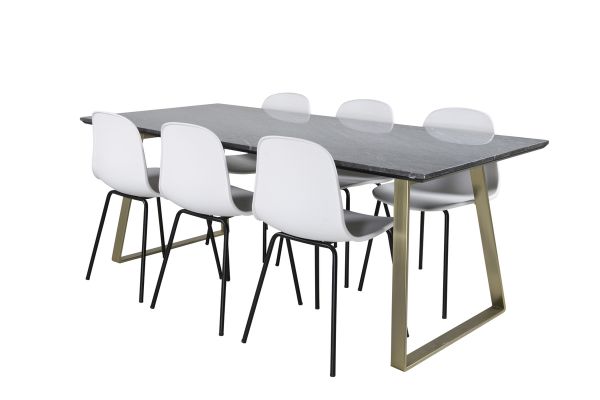 Imagine Masa de dining Estelle 200*90*H76 - Gri / Alama + Scaun de dining Arctic - Picioare Negre - Plastic Alb_6