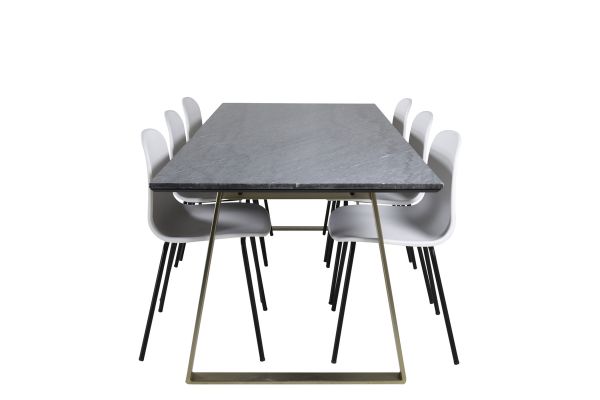 Imagine Masa de dining Estelle 200*90*H76 - Gri / Alama + Scaun de dining Arctic - Picioare Negre - Plastic Alb_6