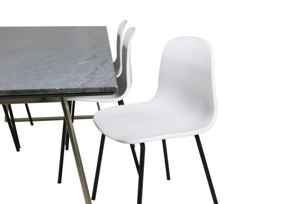 Imagine Masa de dining Estelle 200*90*H76 - Gri / Alama + Scaun de dining Arctic - Picioare Negre - Plastic Alb_6