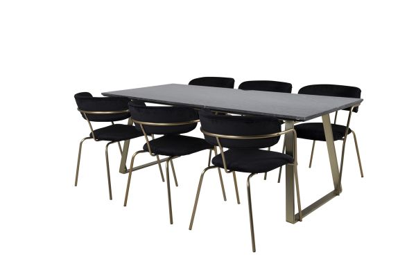 Imagine Masa de dining Estelle 200*90*H76 - Gri / Alama+ Scaun Arrow - Picioare Alama - Catifea Neagra_6