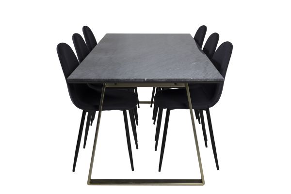 Imagine Masa de dining Estelle 200*90*H76 - Gri / Alama+ Scaun de dining Polar - Picioare Negre - Material negru_6