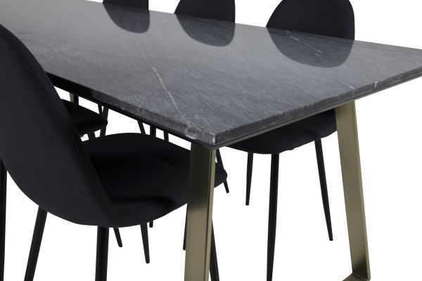 Imagine Masa de dining Estelle 200*90*H76 - Gri / Alama+ Scaun de dining Polar - Picioare Negre - Material negru_6