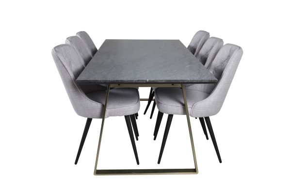 Imagine Masa de dining Estelle 200*90*H76 - Gri / Otel+ Scaunele de dining Velvet Deluxe - Picioare negre - Material gri deschis_6