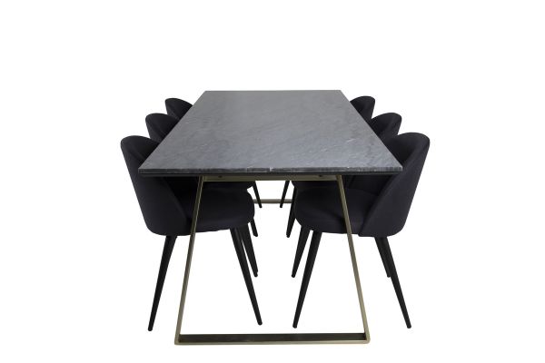 Imagine Masa de dining Estelle 200*90*H76 - Gri / Brass+ Scaun de dining din catifea - picioare negre - material negru_6