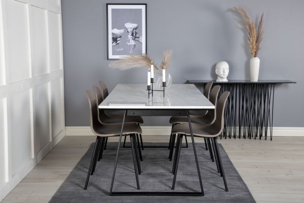 Imagine Masa de dining Estelle 200*90*H76 - Alb / Negru + Scaun de Dining Arctic - Picioare Negre - Plastic Kaki_6