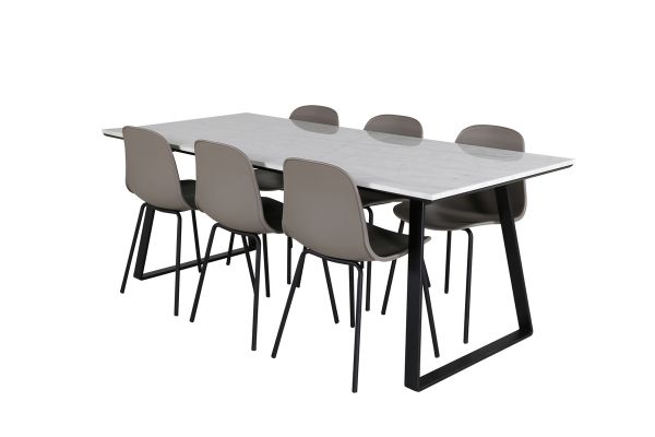 Imagine Masa de dining Estelle 200*90*H76 - Alb / Negru + Scaun de Dining Arctic - Picioare Negre - Plastic Kaki_6