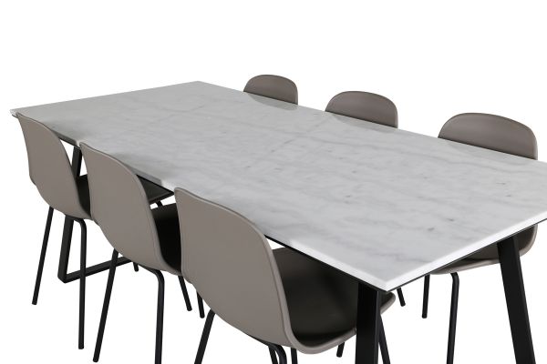 Imagine Masa de dining Estelle 200*90*H76 - Alb / Negru + Scaun de Dining Arctic - Picioare Negre - Plastic Kaki_6