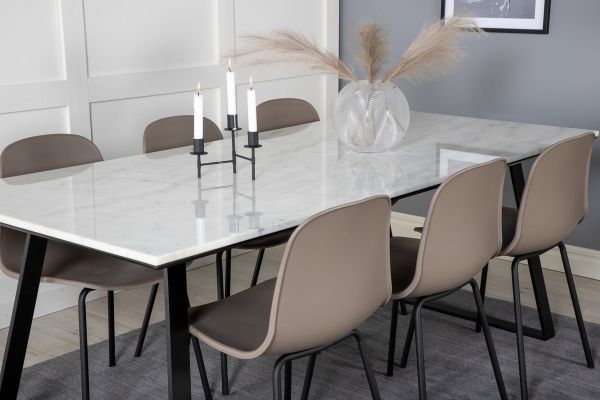 Imagine Masa de dining Estelle 200*90*H76 - Alb / Negru + Scaun de Dining Arctic - Picioare Negre - Plastic Kaki_6