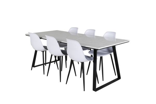 Imagine Masa de dining Estelle 200*90*H76 - Alb / Negru + Scaun de dining din plastic Polar - Picioare negre / Plastic alb_6