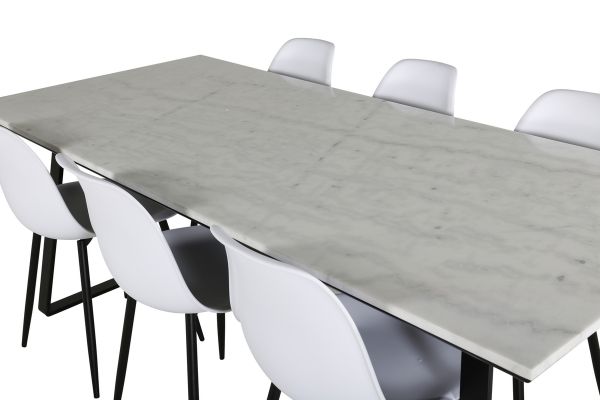 Imagine Masa de dining Estelle 200*90*H76 - Alb / Negru + Scaun de dining din plastic Polar - Picioare negre / Plastic alb_6