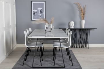 Imagine Masa de dining Estelle 200*90*H76 - Alb / Negru+Scaun de dining Arctic - Picioare negre - Plastic alb_6