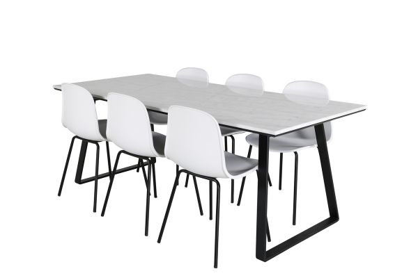 Imagine Masa de dining Estelle 200*90*H76 - Alb / Negru+Scaun de dining Arctic - Picioare negre - Plastic alb_6