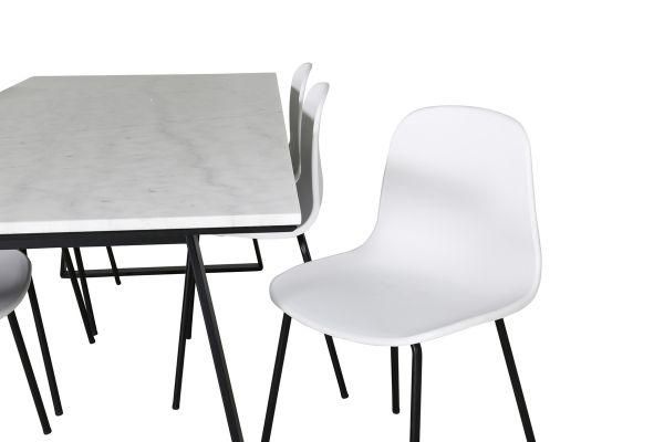 Imagine Masa de dining Estelle 200*90*H76 - Alb / Negru+Scaun de dining Arctic - Picioare negre - Plastic alb_6