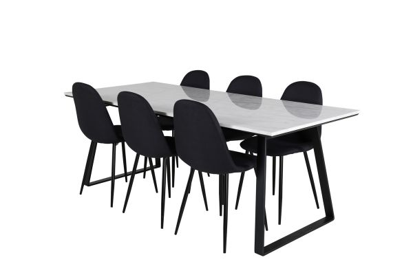 Imagine Masa de dining Estelle 200*90*H76 - Alb / Negru+Scaun de dining Polar - Picioare Negre - Material Negru_6