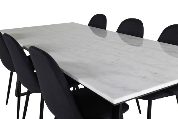 Imagine Masa de dining Estelle 200*90*H76 - Alb / Negru+Scaun de dining Polar - Picioare Negre - Material Negru_6