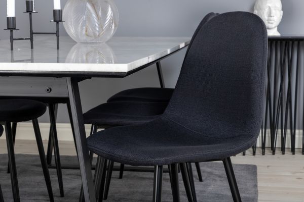 Imagine Masa de dining Estelle 200*90*H76 - Alb / Negru+Scaun de dining Polar - Picioare Negre - Material Negru_6