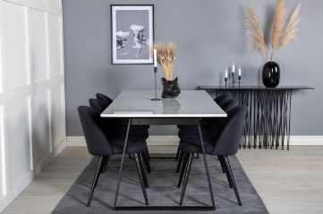 Imagine Masa de dining Estelle 200*90*H76 - Alb / Negru+Scaun de dining din catifea - Picioare negre- Material negru_6